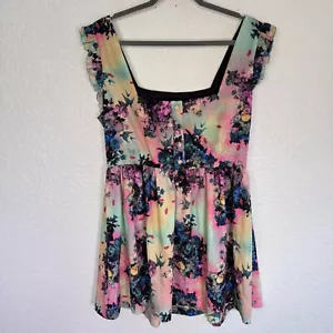 Iron Fist Dress Womens XL Juliet Floral Skull Punk Grunge Retro Mini Rainbow - Picture 1 of 12