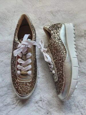 NWD JIMMY CHOO Monza 闪耀金属皮革运动鞋 尺寸 36.5 金色 — 第 1/4 张图片