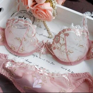 US Lace Sheer Sexy Floral See-through Bra set Ladies Underwear ABCD/DDE - Picture 1 of 18