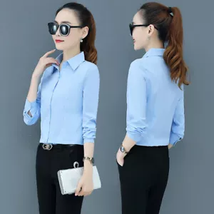 Button Up Shirts for Women Fitted Long Sleeve Small Medium Large XL Size 4-18 - Picture 1 of 32
