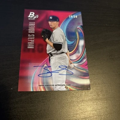 RARE SSP /10! 2018 Bowman Platinum AUTO RED Trevor Stephan RC #TOP-81 Card (f3) - Image 1 of 2