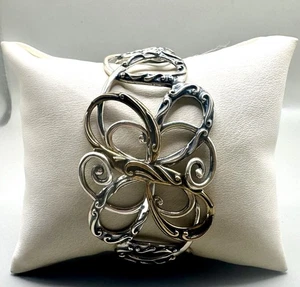 Carolyn Pollack Sterling Silver & Brass Scroll Wide Cuff 7.5" - Picture 1 of 6
