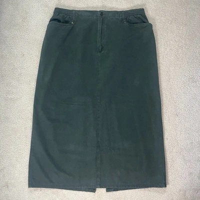 Blassport Midi Denim Straight Skirt Cotton Elastic Waist Olive Green Size 18 - Image 1 of 4