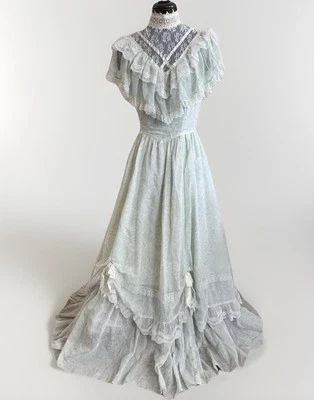 Vintage 70s Gunne Sax Baby Blue Floral Lace Victorian Prairie Cottagecore Dress - Image 1 of 4