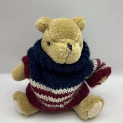Classic Pooh bear plush Gund 5"x 6" wearing wool turtle neck knit sweater 1990 - Image 1 of 4