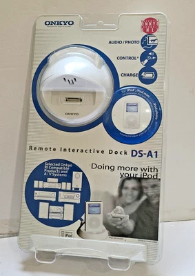 ONKYO DS-A1 Remote Interactive Ipod Dock + Power Supply & All Cables - White - Image 1 of 4