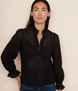 Wyse Fran Blouse 4 12 14 40 42 Black Broderie Anglaise Ruffle High Neck Tunic - Picture 1 of 11