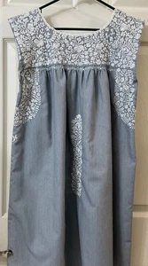 Vestido Boho Mi Golondrina Azul Rayas 100% Algodón Mexicano Bordado Pequeño - Imagen 1 de 11