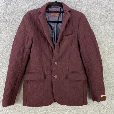 Scotch & Soda Blazer Mens Small Burgundy Wool Blend Quilted Herringbone Lined - Image 1 of 4