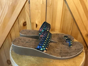 Sandalias de tacón de cuña Corkys Toasty multicolor con punta elástica talla 10 - Imagen 1 de 7