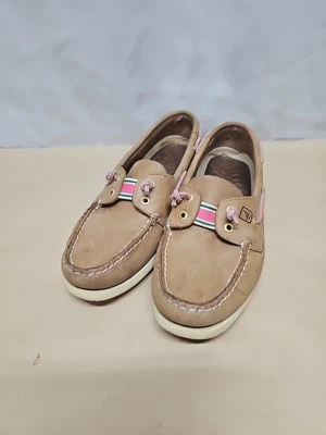 Sperry Topsiders Brown with Pink and Green Stripe sz 8 - Image 1 of 4