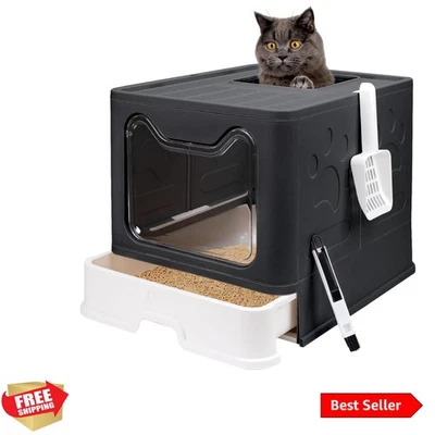 Складной кошачий лоток с крышкой, закрытый горшок, большой верхний вход против брызг... - Изображение 1 из 4