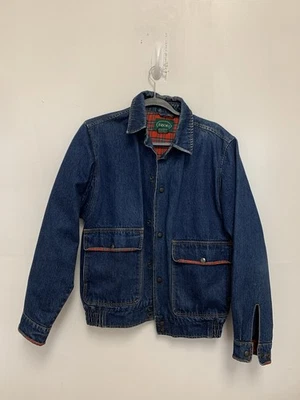 Vintage 80s Izod Plaid Lined Jean Bomber Jacket Size Small - Image 1 of 4