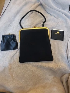 Vintage 1950's KORET Non Crockable Calf Suede Black / Gold Purse w Accessories - Picture 1 of 11