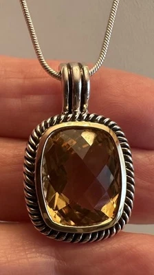 Кулон-усилитель из стерлингового серебра 925 пробы с граненой подушкой и веревкой цепочка 18 дюймов N59 - Изображение 1 из 4