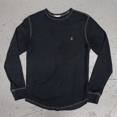 Volcom Faded Black Long Sleeve Thermal T-Shirt Medium Grunge Skater Y2K - Image 1 of 4