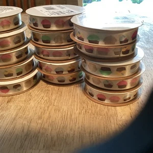 Bright Cupcake Design 5/8 Offray 15 Rolls - Picture 1 of 1