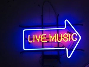 17"x14"LIVE MUSIC ARROW Neon Sign Light Beer Bar Pub Wall Hanging Real Glass Art - Picture 1 of 2