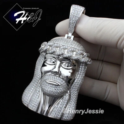 COLGANTE CARA JESÚS 3D GRAN TAMAÑO CHAPADO EN ORO BLANCO 14K ICY BLING CZ HOMBRE*BP6 Foto 1 de 4