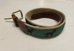 J. Bailey Bros. Boys Leather Green Canvas Woven Ribbon Belt Dogs Sz 20 - Picture 1 of 3