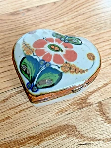 Joyero vintage de baratija floral esmaltada cerámica pintada a mano corazón de México - Imagen 1 de 6