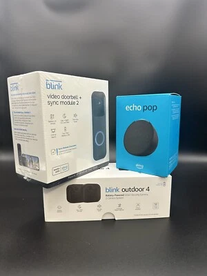 Blink Outdoor 4 - 2 Camera Wireless Security System, W/video Doorbell & Echo Pop - Image 1 of 4