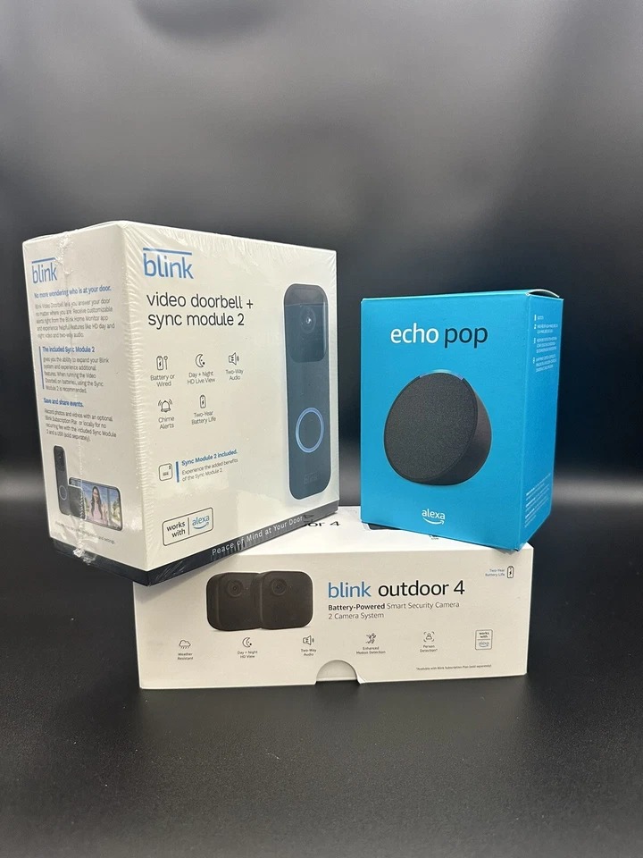 Blink Outdoor 4 - 2 Camera Wireless Security System, W/video Doorbell & Echo Pop - Image 1 of 4