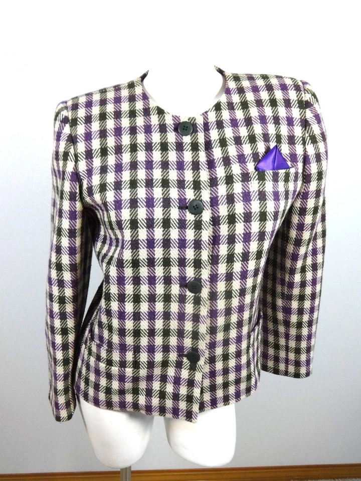 CHAQUETA BLAZER KAREN SCOTT PETITES MUJER BEIGE PÚRPURA MEZCLA LANA TALLA 8 Foto 1 de 4