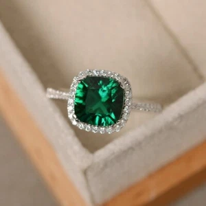2.70 Ct Natural Emerald & Diamond Anniversary Ring 925 Sterling Silver Size 4.5 - Picture 1 of 5