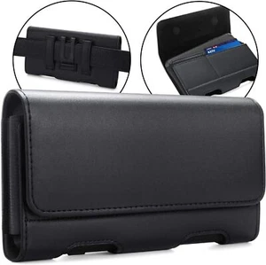 XL LEATHER RUGGED Cell Phone Holder Carrying Case with Belt Clip & Card Pocket - Picture 1 of 12