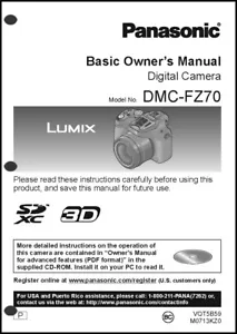 Panasonic Lumix DMC-FZ70 Basic Camera User Guide Instruction Manual - Picture 1 of 1