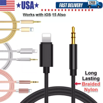IPhone 7 8 X XR 11 12 13 Pro Max 8 Pin to 3.5mm AUX Audio Car Adapter Cord LOT - Image 1 of 4