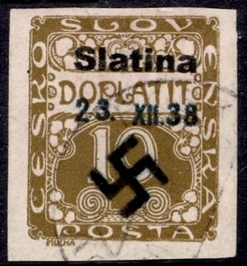 GERMANY 1938 OCCUPATION of CZECHOSLOVAKIA "SLATINA" opt USED - Picture 1 of 2