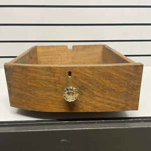 Antique 1800s Tiger Oak Curved Wood Locking Drawer w Glass Handle NO KEY - Picture 1 of 22