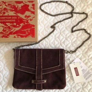 Borsa pochette Comptoir des Cotonniers pelle scamosciata catena tracolla marrone NUOVA! - Foto 1 di 6