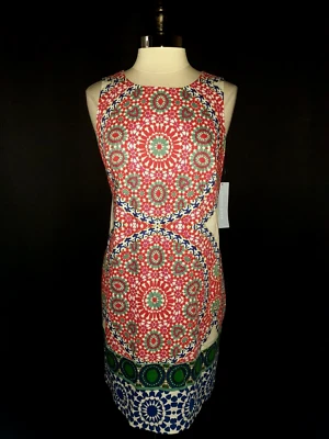 全新 LONDON TIMES 12 码换装连衣裙 红色 白色 绿色 花卉 无袖 — 第 1/4 张图片