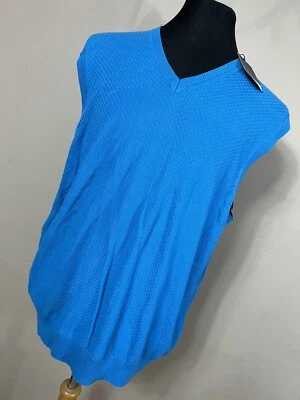 New Alan Flusser XXL Sweater Vest Aqua Blue V Neck Sleeveless Cotton Mens J8 - Image 1 of 4