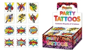 48-960 x Pack of 12 SUPERHERO TATTOOS 4x4cm Party Bag Wholesale Job Lot Bulk Buy - Picture 1 of 1