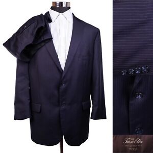 Tasso Elba Mens Navy Blue CASHMERE Wool Pleated 2 Pc Suit 48R Jacket 42 Pants
