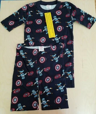 NWT Hanna Andersson CAPTAIN AMERICA MARVEL ORGANIC SHORT JOHN Pajamas 140 10 - Image 1 of 4