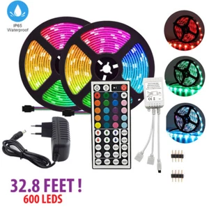 32FT Flexible 3528 RGB LED SMD Strip Light Remote Fairy Lights Room TV Party Bar - Picture 1 of 7