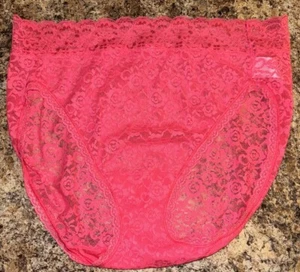 Vanity Fair Flattering Lace Hi-Cut Sheer All LACE Panties, Sz 7 / L Coral Pink - Picture 1 of 6