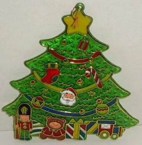 Christmas Tree Stained Glass Suncatcher, Holiday Tree Window Decor Plastic  7.5" - Picture 1 of 2