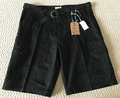 NWT Men's OTB Solid Black Cotton Cargo Pocket Shorts with Belt SIZE 32 ONLY - Image 1 of 4