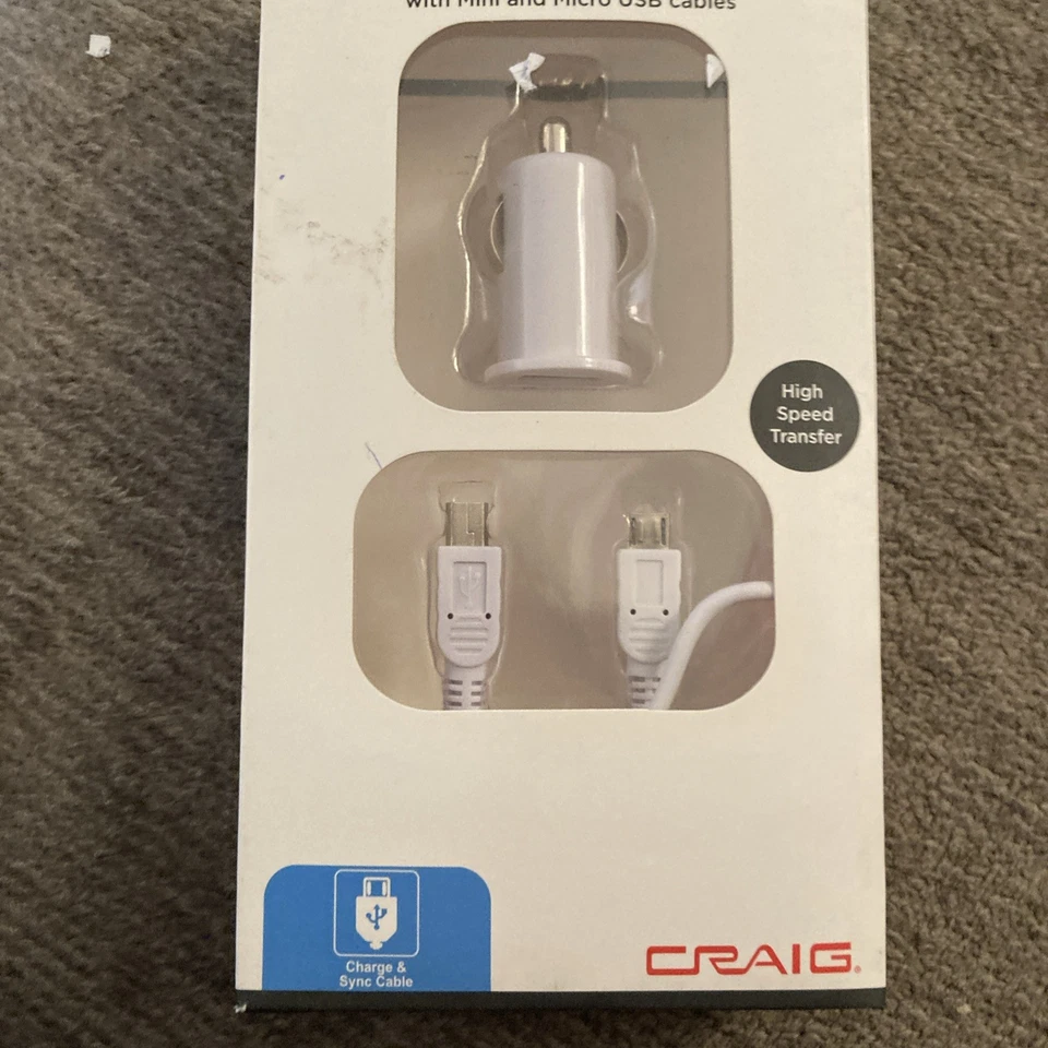 Craig USB Car Charger Mini & Micro Cables White - Image 1 of 1