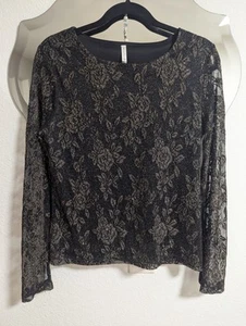 Weiß Hirsch transparent schwarz gold strukturiert Glitzer Medium Bluse Shirt Urlaub Party - Bild 1 von 9