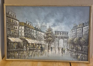 Oil Paint on Canvas Paris Street Signed by Impressionist J.Hinton Large - Picture 1 of 22