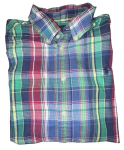 Ralph Lauren Blue Plaid Long Sleeve Button-Up Shirt, Sz Boys L 14-15 - Picture 1 of 4