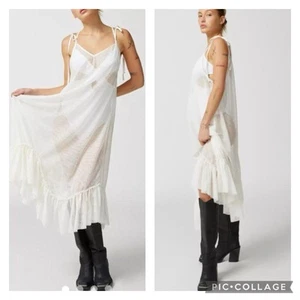 Urban Outfitters Abito Midi Donna Everly Bianco Senza Maniche Maglia Trasparente Nuovo S - Foto 1 di 22
