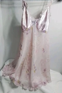 Vintage 90's Negligee Babydoll Nightie Shear Pink Flowers Tie Back Small Sweet - Picture 1 of 12